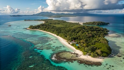 Fototapeta premium Tropical Island Aerial View Clear Water —AI GENERATED