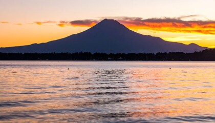 Fototapeta premium Majestic mountain silhouette at sunrise over tranquil lake