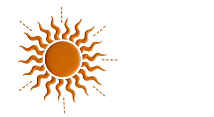 Isolated golden sun illustration with wavy rays pointing outward, summer symbol for design