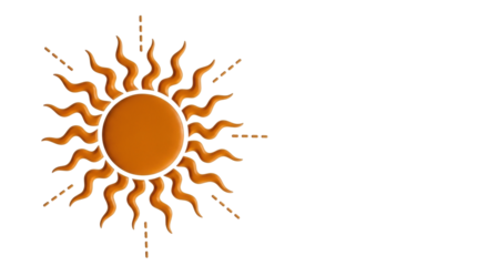 Isolated golden sun illustration with wavy rays pointing outward, summer symbol for design