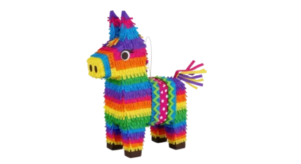 Gardinen Esel Isolated rainbow-colored donkey piñata, festive celebration element, Mexican-style party toy, colorful  © Femke