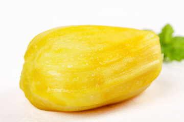 Fresh Yellow Jackfruit Segment with Green Leaves - Tropical Asian Fruit from Thailand Vietnam