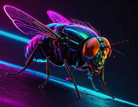 Shiny fly with vibrant neon lights
