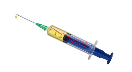 Fototapeta premium Isolated vector art of a medical syringe with a clear body and blue plunger. The needle is thin.