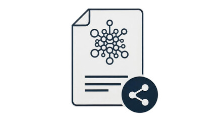 Isolated diagram of paper with molecular model with sharing concept in the corner; symbol