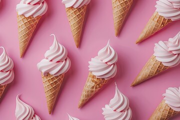 Pink Ice Cream Cones Pattern Background for Sweet Treat Products & Summer Advertising