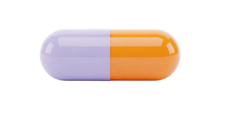 Isolated oval-shaped capsule with purple and orange colors, studio shot for medicine and healthcare