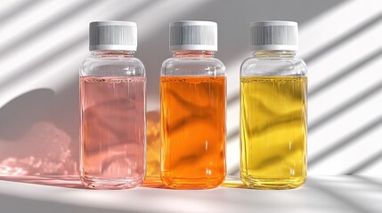 Vivid liquid bottles with shadows