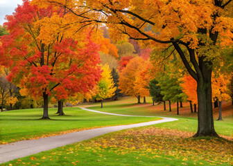 Naklejka premium autumn trees in the park landscape