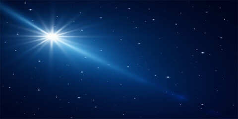 Fototapeta premium Bright stars glow across the dark blue night sky, illustrating a vibrant galaxy and cosmic nebula