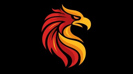 Obraz premium Vibrant phoenix head icon flame colored crest against dark background