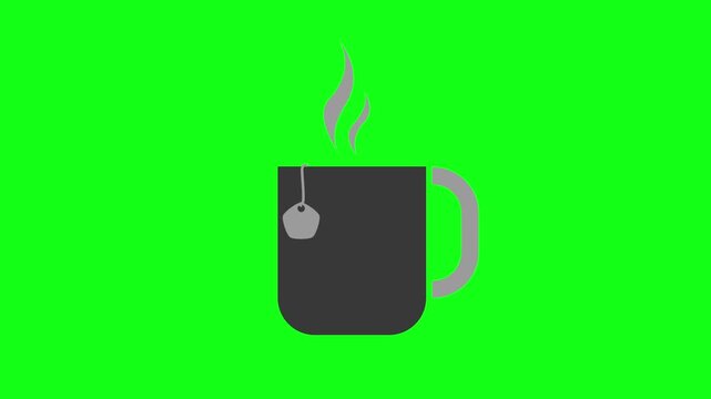Animated Steaming Mug of Tea Illustration Hot Drink Concept Isolated Green Screen Black Grey Relaxing Comforting