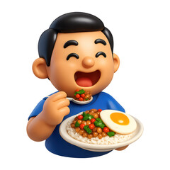 PNG Joyful cartoon eating delicious meal.