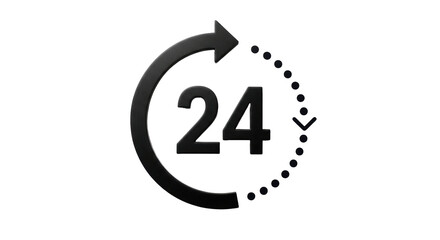 Isolated service available around the clock availability symbol, 24 hours open sign
