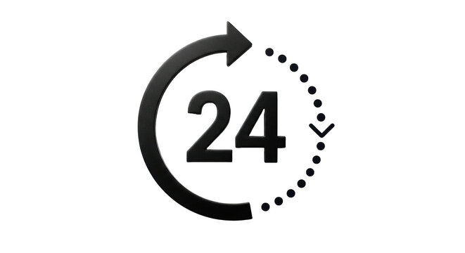 Isolated service available around the clock availability symbol, 24 hours open sign