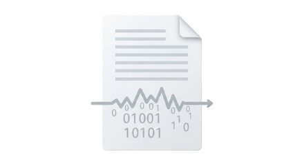 Isolated document with data stream, digital information analysis, insights on paper, file