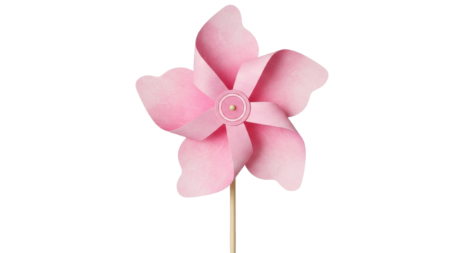 Isolated pink pinwheel stands upright, its gentle colors creating a calming, innocent effect.