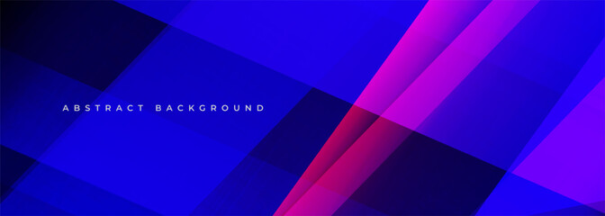 Blue and pink modern abstract wide banner with geometric shapes. Dark blue abstract vector illustration background.