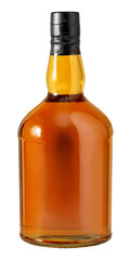 Whiskey bottle with amber liquor on transparent background