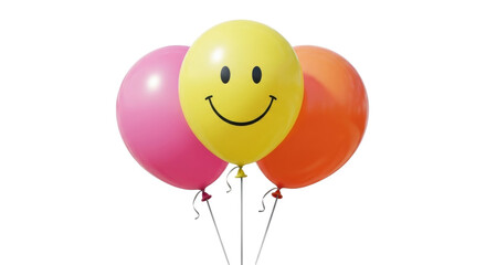 Isolated bunch of colorful festive party balloons with happy face, bright and cheerful © Vetle