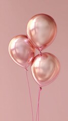 Balloons float on pink backdrop