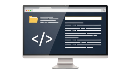 Isolated modern computer monitor displaying source code or development interface design