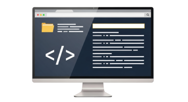 Isolated modern computer monitor displaying source code or development interface design