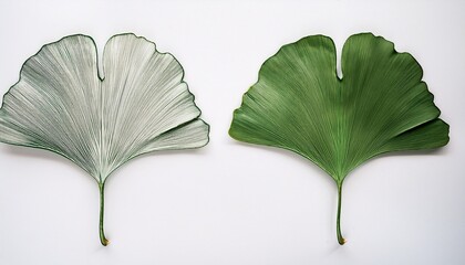 ginkgo leaves white transparent and green on pure white background