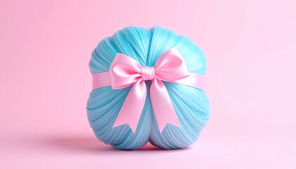 Light blue, sculpted hair-like sphere with a pink ribbon bow
