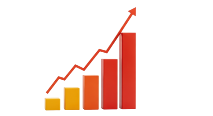 Isolated upward trend graph with arrow on top of bar chart showing business success