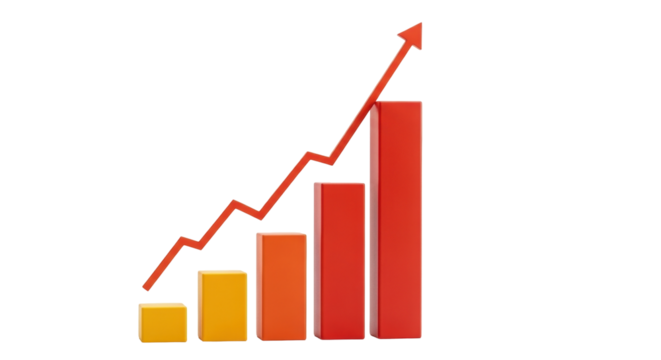 Isolated upward trend graph with arrow on top of bar chart showing business success