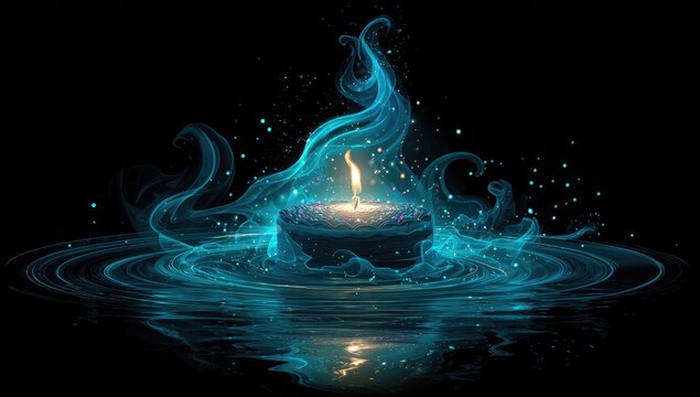 Teal candle flame abstract
