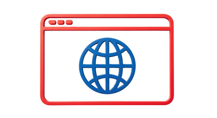 Isolated internet browser window with globe, representing web browsing and communication