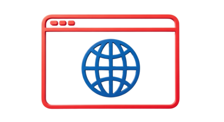 Isolated internet browser window with globe, representing web browsing and communication