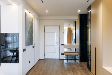 Stylish modern entryway showcasing minimalist design elements for a contemporary home atmosphere