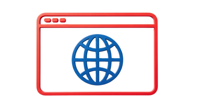 Isolated internet browser window with globe, representing web browsing and communication