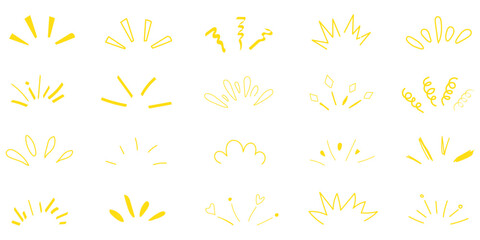 Doodle shine sunburst sparkle ray elements. Hand drawn pop surprise line frame for title headline illustration. Doodle vector illustration.