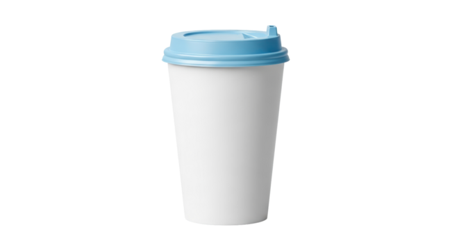Isolated takeout paper coffee cup with blue lid, ready for branding or design work