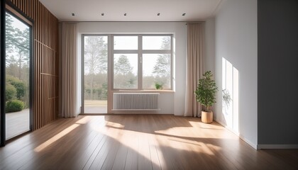 almost empty scandinavian modern living room with window scandinavian stylish nordic light