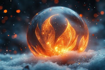 Fire ball in the snow, a stark contrast of elements.