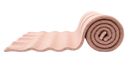 Isolated tan-colored elastic bandage rolled up, for compression and support, first aid supply
