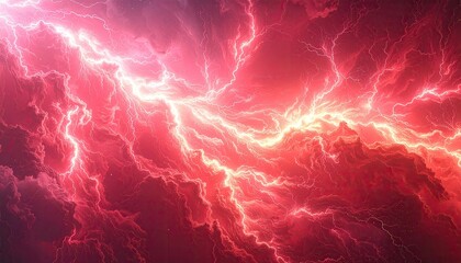 Red lightning bolts against a dark red sky