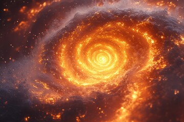 Bright orange and yellow center in a spiral galaxy.