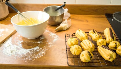 Baking ?clairs on a kitchen counter