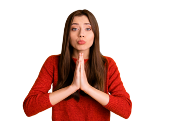 Photo of pleading cute nice sweet lovely girlfriend asking you to purchase with crying facial expression isolated over vivid color background