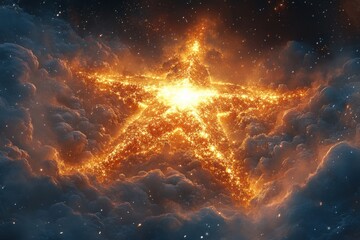 Bright orange nebula surrounding a star in the sky.