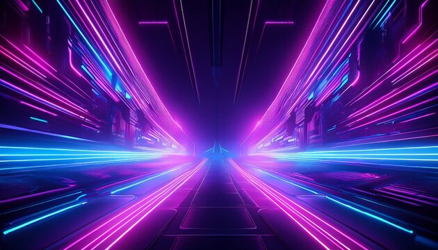 bioluminescent abstract purple tech background with neon pink and blue lights in darkness