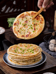 Handmade Chinese Scallion Pancakes - Traditional Shanghai Puff Pastry with Green Onions