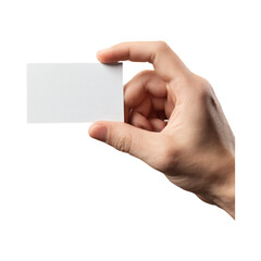 Obraz premium Hand holding blank business card isolated on transparent background