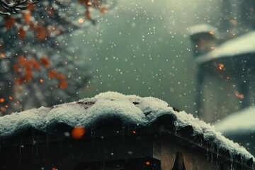Bird perched on snowy roof